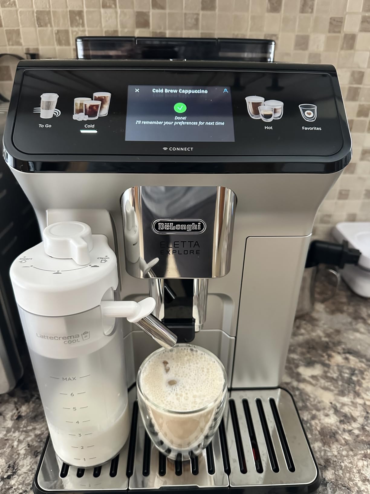 De'Longhi Eletta Explore Espresso Machine with Coffee Grinder, Milk Frother | 50+ One-Touch Recipes, Travel Mug, Hot & Cold Frother, Built-in Grinder, 4 User Profiles customer photo 1