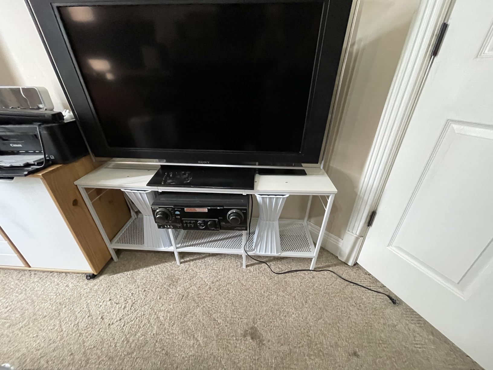 Furologee TV Stand for TVs up to 55 Inch, Entertainment Center with Open Storage Shelves, Media Console Table with Soundbar Shelf for Living Room, Bedroom, Rustic Brown customer photo 2