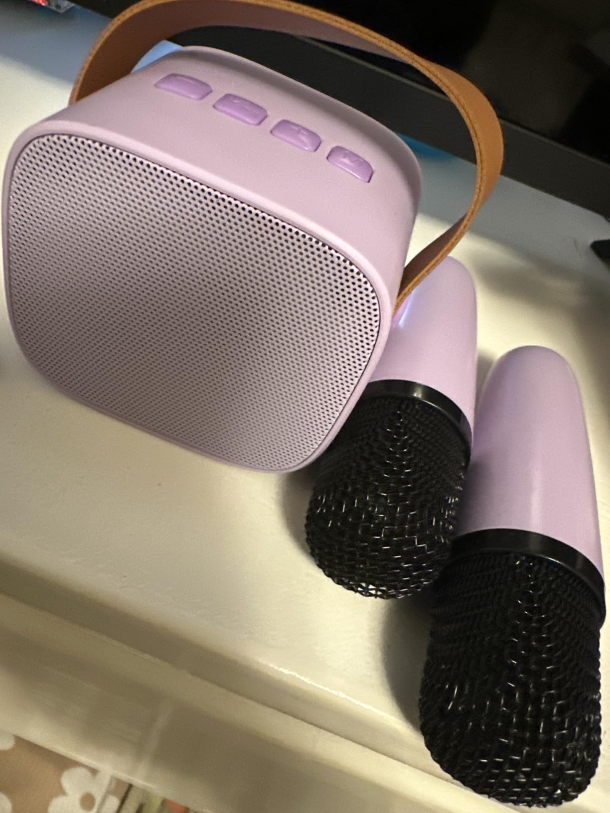 YLL Karaoke Machine for Kids, Birthday Gifts for Girls 3 4 5 6 7 8+ Years Old | 2 Wireless Microphones, 5 Magic Voices, Mini Portable Bluetooth Speaker, Family Home Party Present Toys for Ages 4-12 customer photo 1