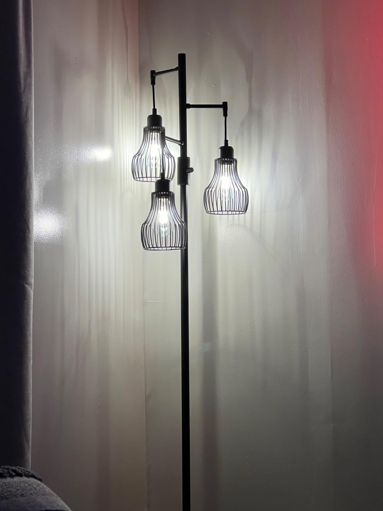 Ziisee Dimmable Floor Lamp, 3 x 800LM LED Edison Bulbs Included, Farmhouse Industrial Floor Lamp Standing Tree Lamp with Elegant Cage Tall Lamps for Living Room Bedroom Office - Black customer photo 1