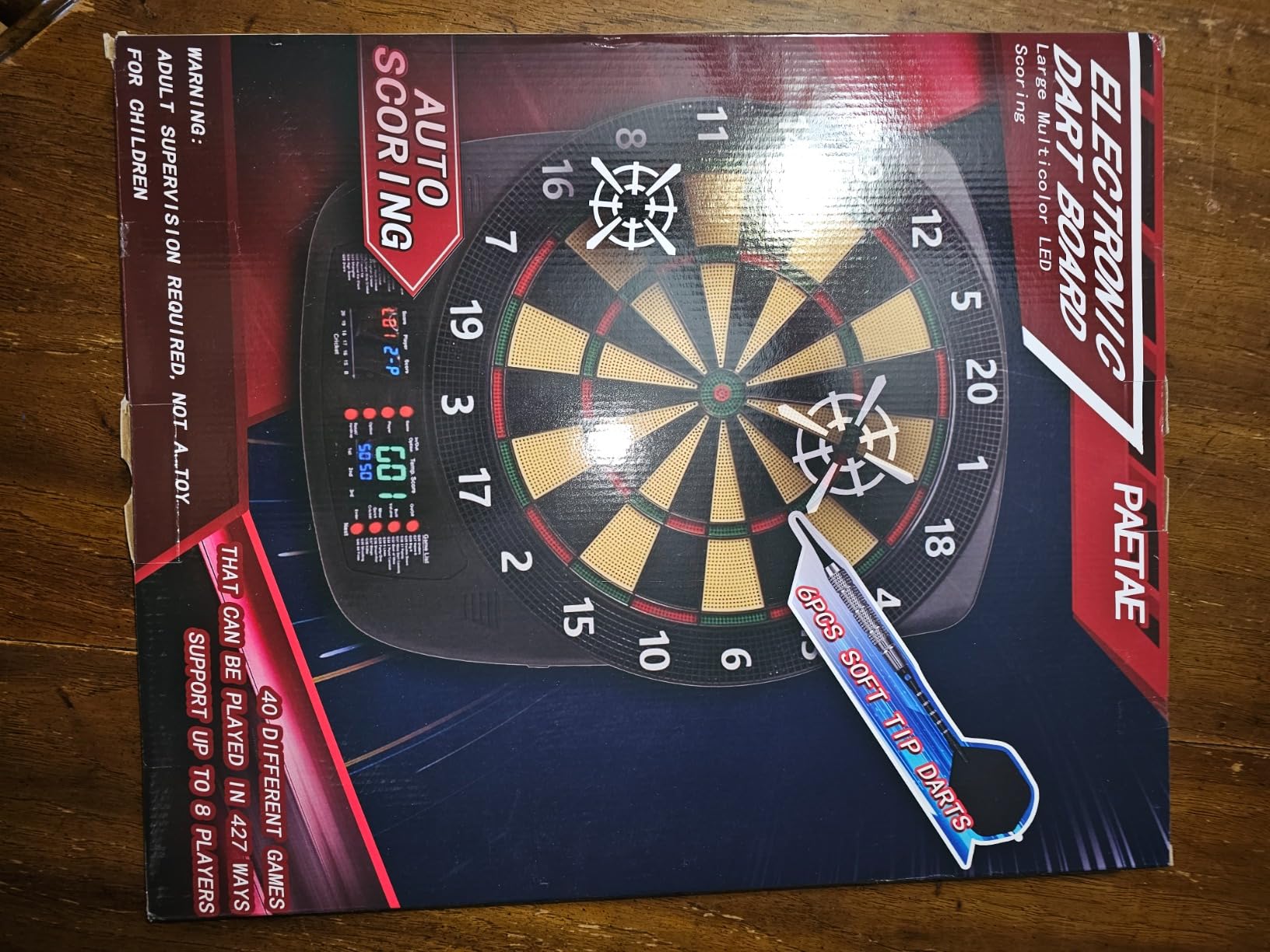 Electronic Dart Board, Low Bounce-Outs Soft Tip Dartboard with 40 Games | Automatic Scoring Electric Dart Boards, 427 Variations, Colorful LCD Display, 6 Darts, 100 Soft Tips customer photo 1