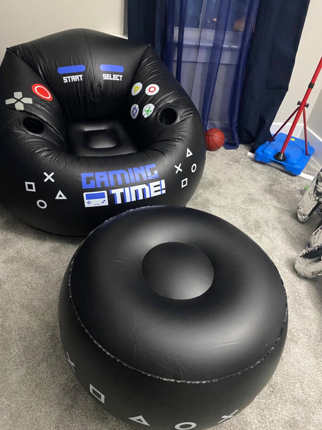 Inflatable Gaming Chair for Kids & Teens with Cup Holders and Side Pocket - This Air Bean Bag Game Chair is The Perfect Furniture for Gamer Room Décor (Gaming Time with Ottoman) customer photo 2