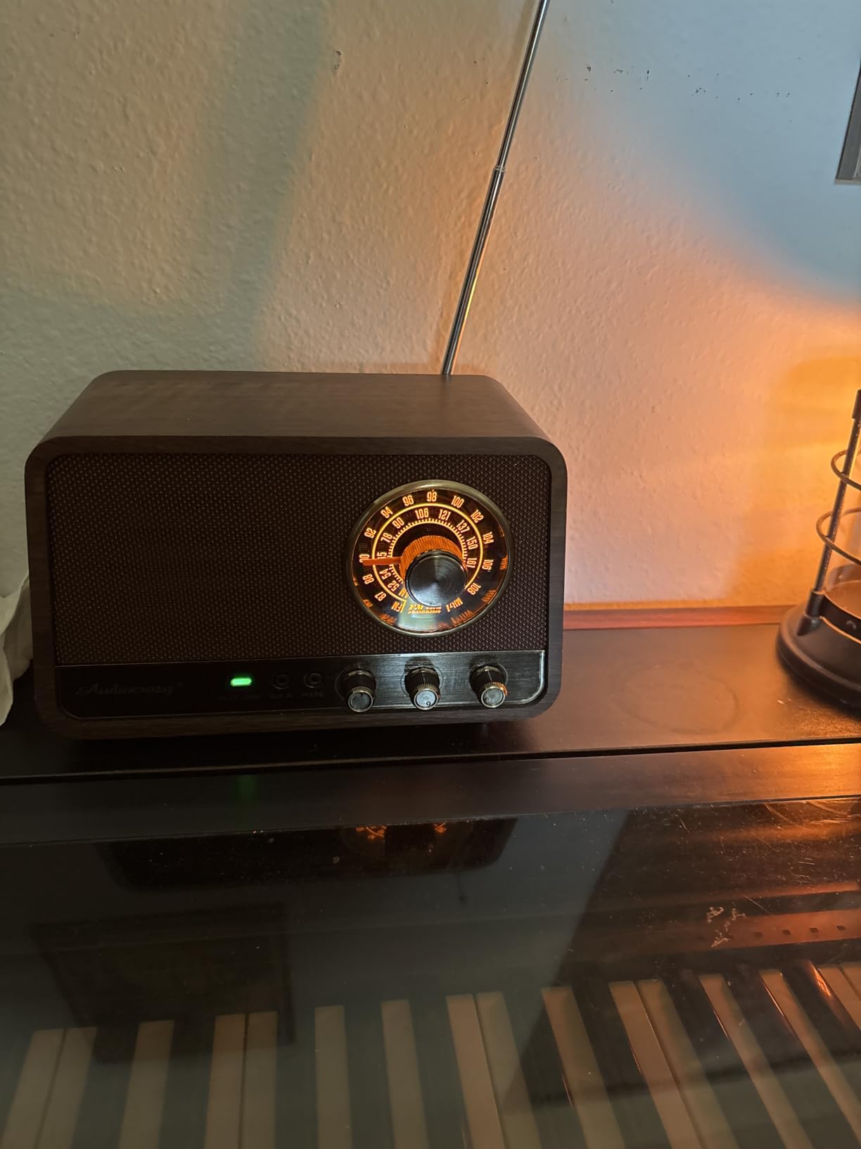 Vintage Wood AM FM Bluetooth Radio,10W Powerful Sound, Espresso | Tabletop Retro Bluetooth Speaker, Amber-Glowing Dial, Bass Control, AUX & Headphone Jack, Vintage Decor for Office, Home customer photo 1