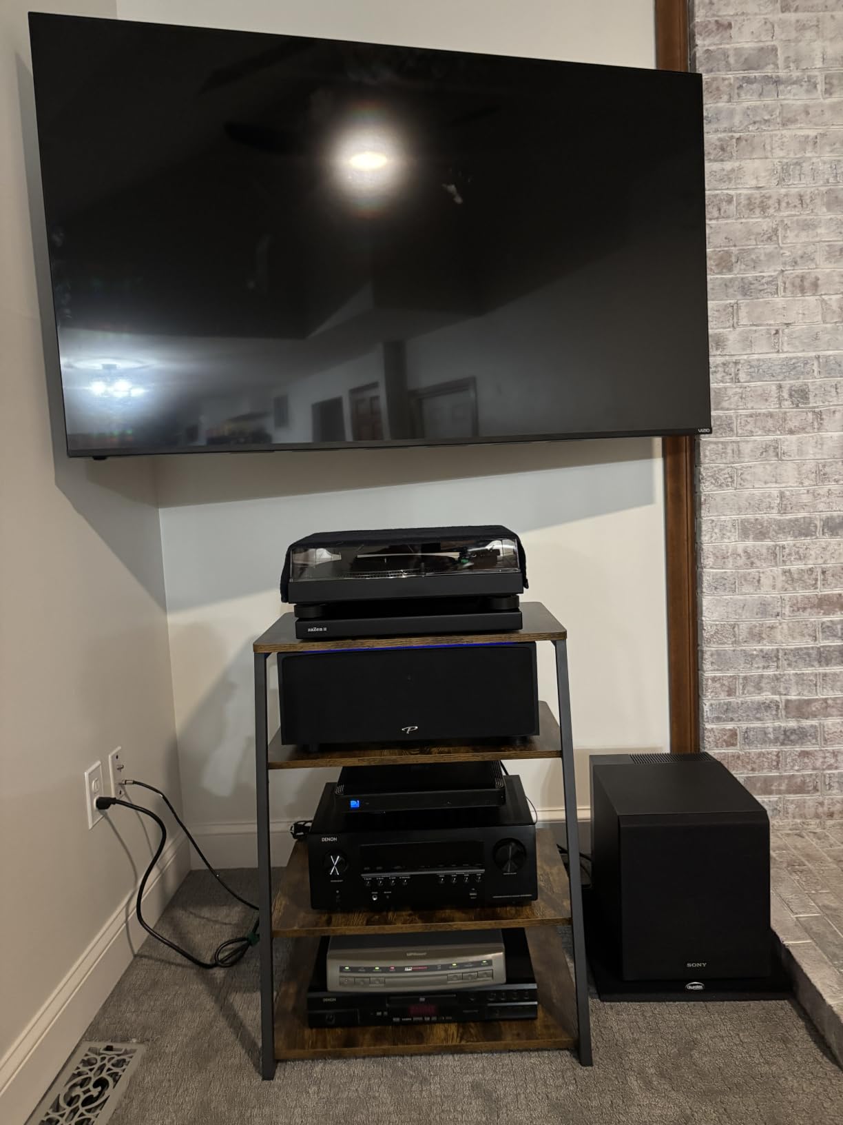 Armocity 4-Tier AV Media Stand with Power Strips, Stereo Stand with LED Lights, Rack Audio Tower with Adjustable Shelves, Small Entertainment Center, 30'', Black Ebony customer photo 2
