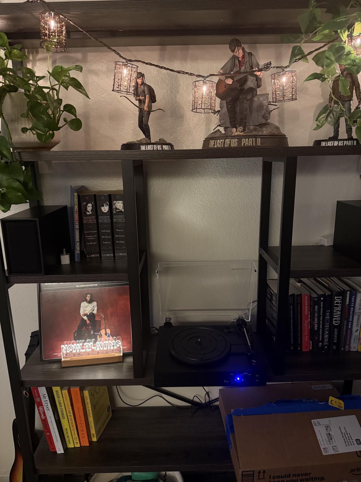 CoolGift Mart Now Playing Vinyl Record Stand, Light up Record Holder, Wooden Acrylic Display with Warm White Lights for Albums, Room Decor, for Vinyl Lovers customer photo 1