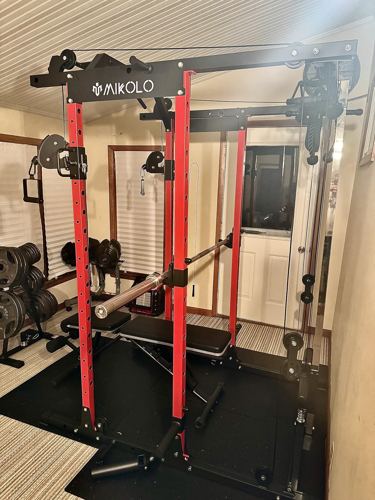 Mikolo Power Cage, Power Rack with Cable Crossover System, 1500LBS Squat Rack with LAT Pull Down System, Workout Cage with Pulley System for Fitness Home Gym customer photo 1