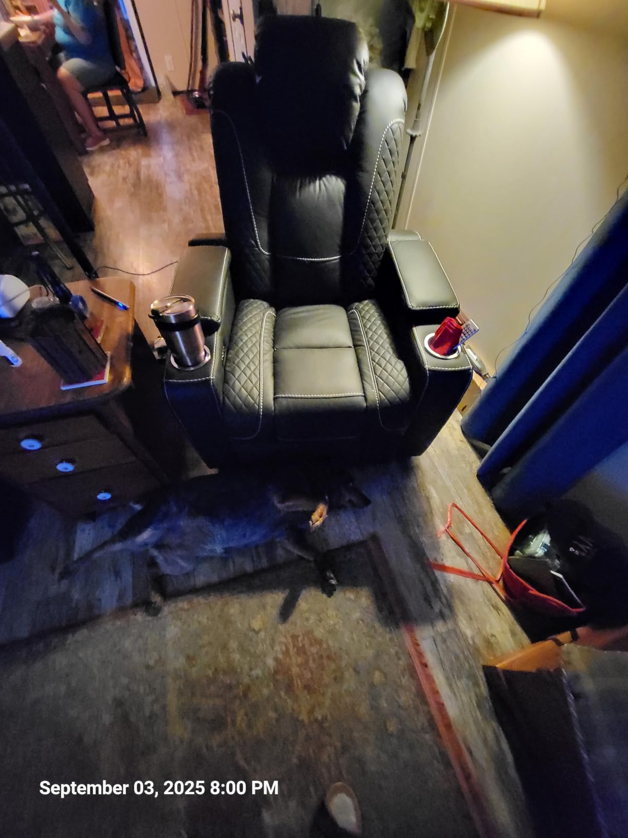 CANMOV Electric Power Recliner Chair, Black Faux Leather Dual Motor | Adjustable headrest, hidden arm storage, cup holders, USB ports & ambient lighting, Ideal for home theater, Sturdy faux leather customer photo 2