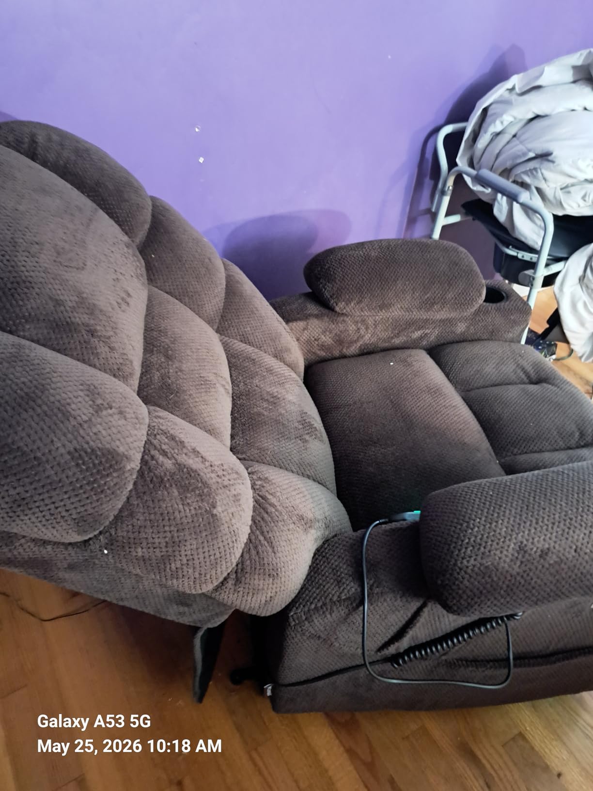 MCombo 3 Motor Power Lift Recliner, Heat and Massage, 7634, Large | Fabric, Grey, Lay Flat, Sleep, Zero Gravity, Power Headrest, 4'7