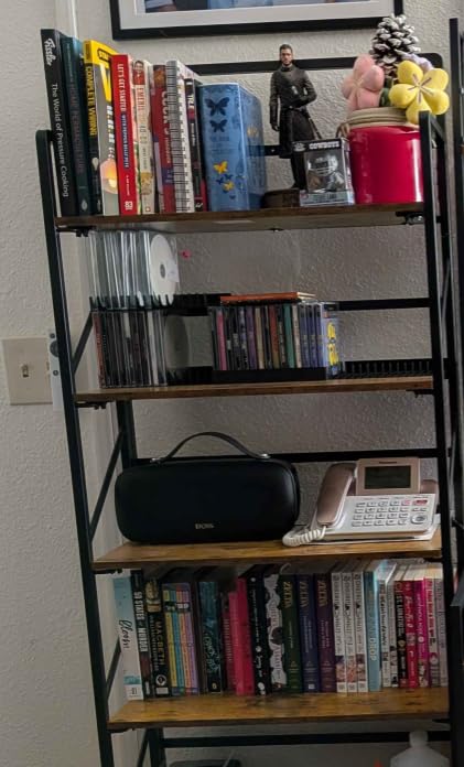 JSB No Assembly Folding Bookshelf, 5 Tier Industrial Metal Book Shelf for Storage, Vintage Wood Foldable Bookcase for Living Room, Bedroom, Office Organization Shelves customer photo 1