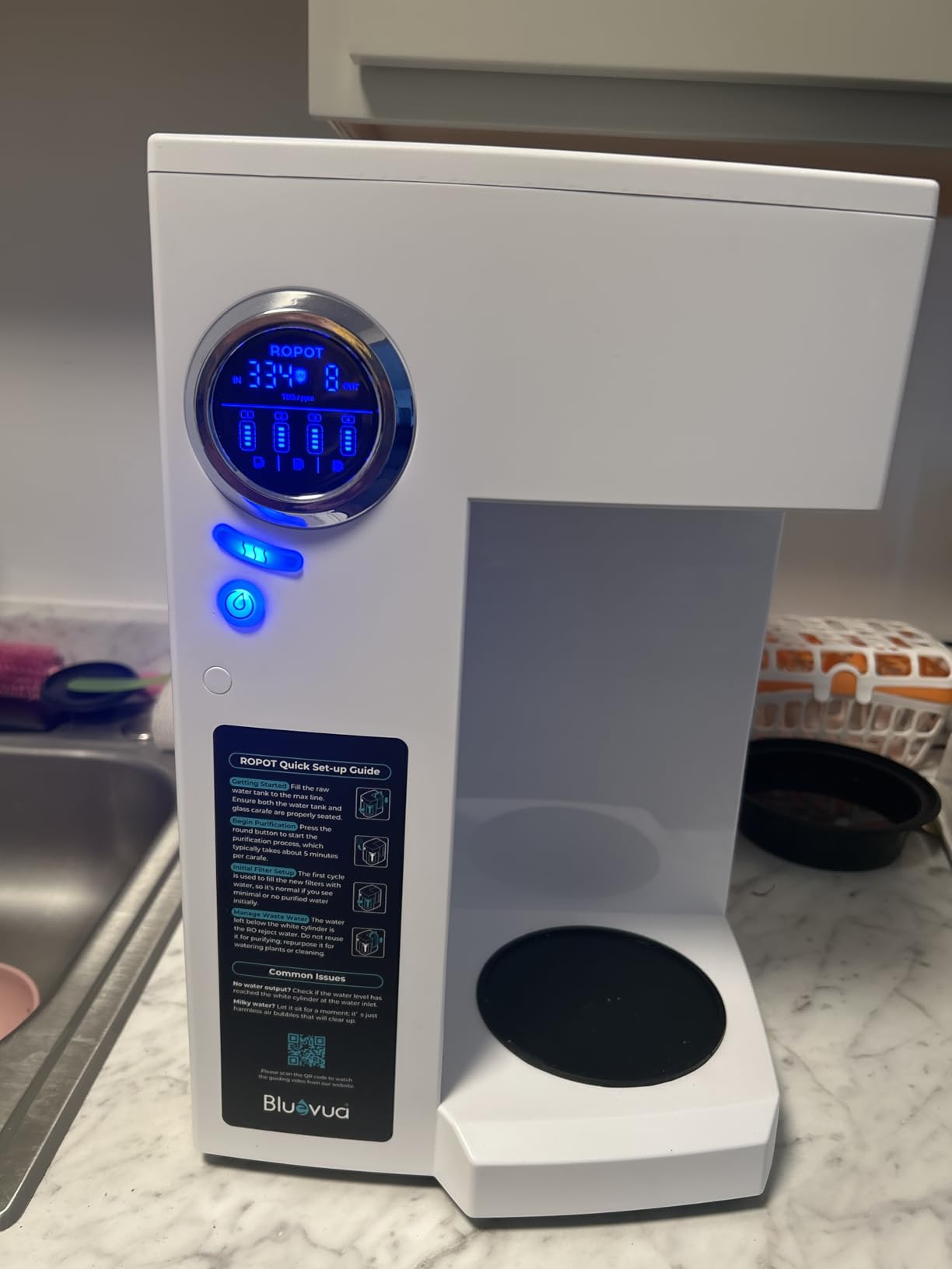 Bluevua RO100ROPOT Countertop Reverse Osmosis Water Filter System | Portable RO Filtration with Remineralization, No Installation, WQA & NSF Certified - ROPOT-UV, 6-Stage RO customer photo 1