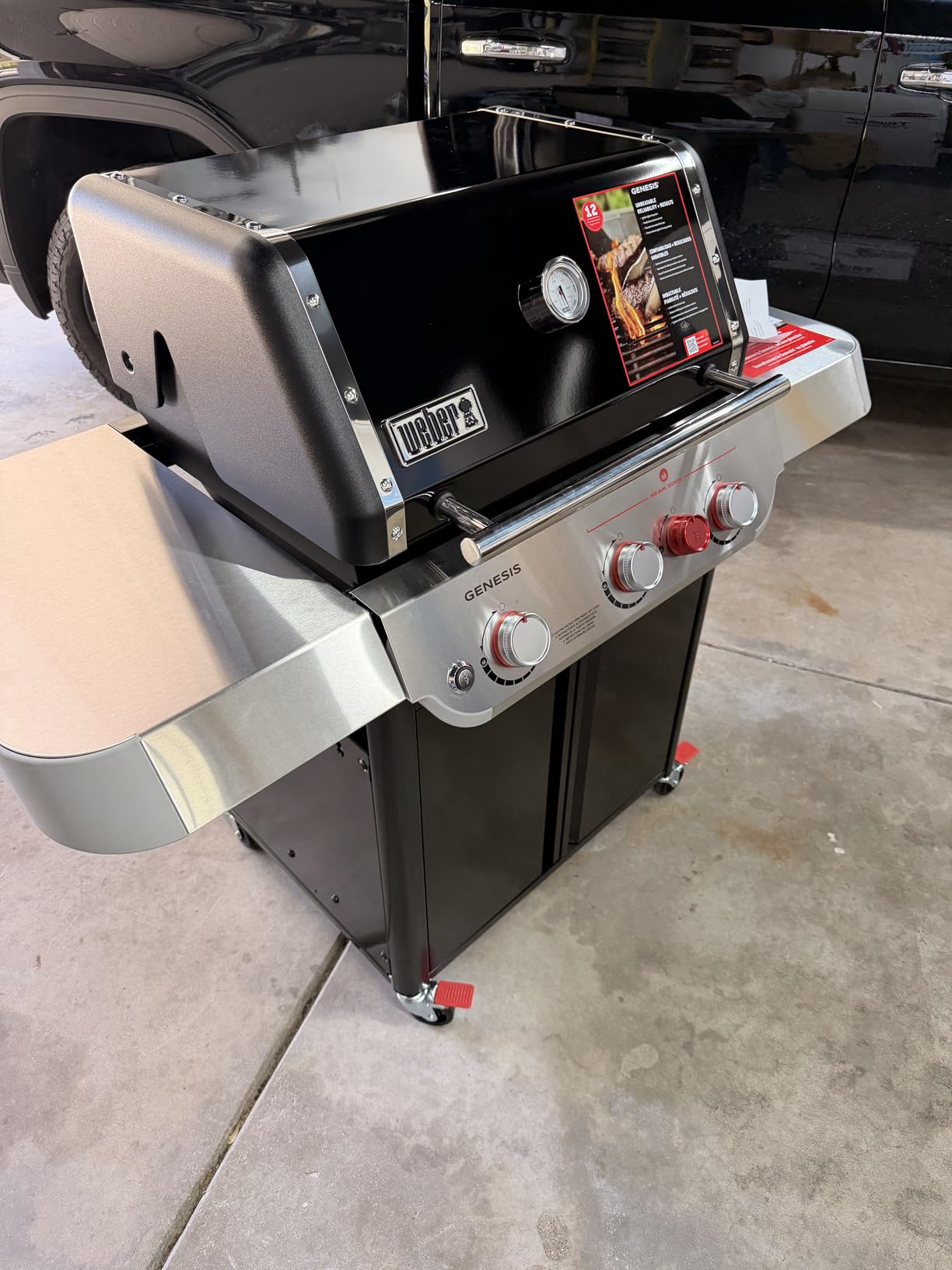 Weber Genesis E-325 Gas Grill, Outdoor Cooking, Propane Grill, Black | 3 PureBlu Burners, XL Sear Zone, Porcelain-Enameled Cast-Iron Grates, Stainless-Steel Side Tables, BBQ Grill, Weber Grill customer photo 2