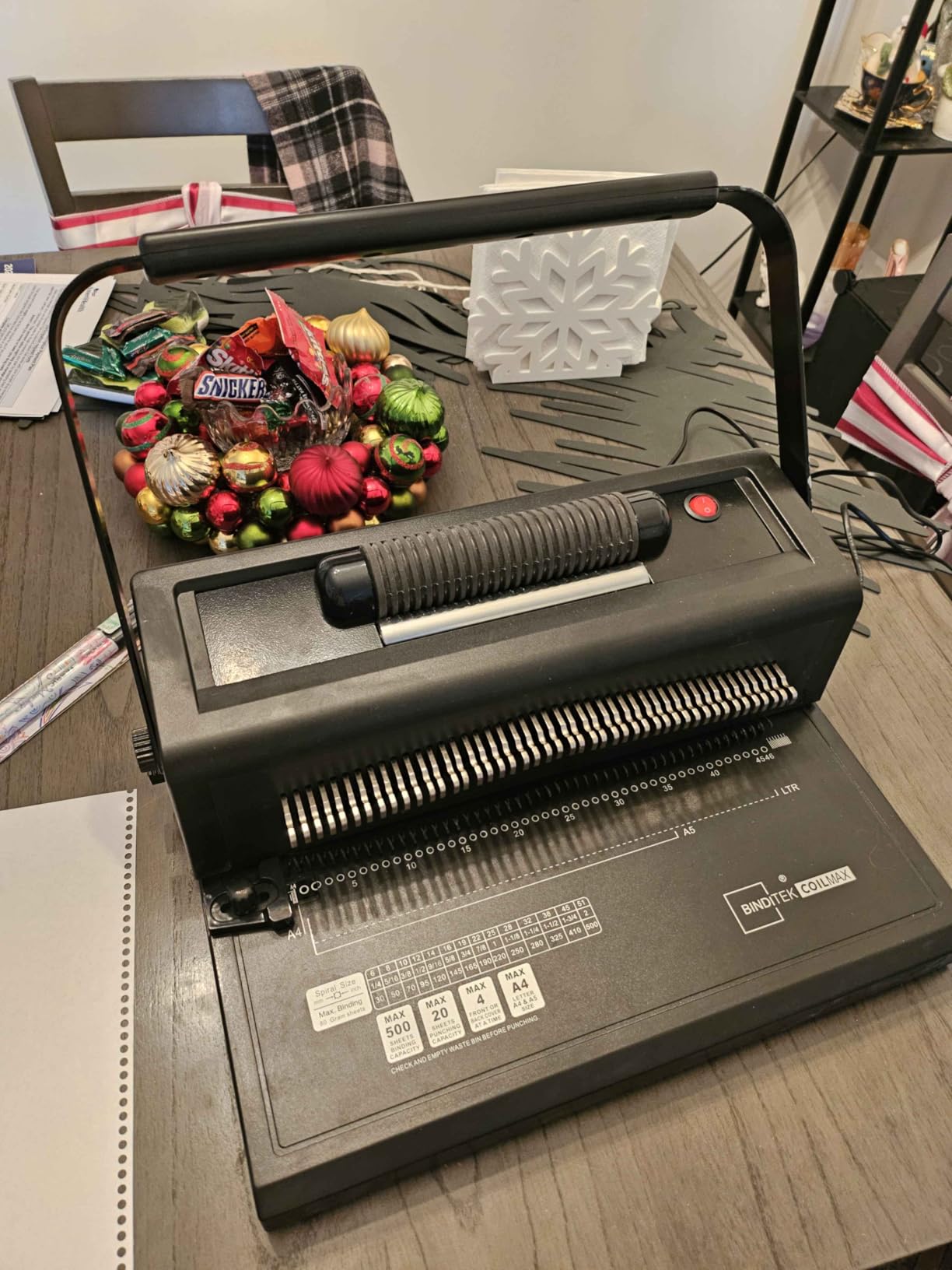 Binditek Spiral Binding Machine, 4:1 Pitch, 20-Sheet Punch, with Bonus Kit | 46 Disengageable Pins, Electric Coil Inserter, Adjustable Side Margin, with 100 8Mil PVC Covers, 100 5/16 in Coils and Pliers customer photo 1