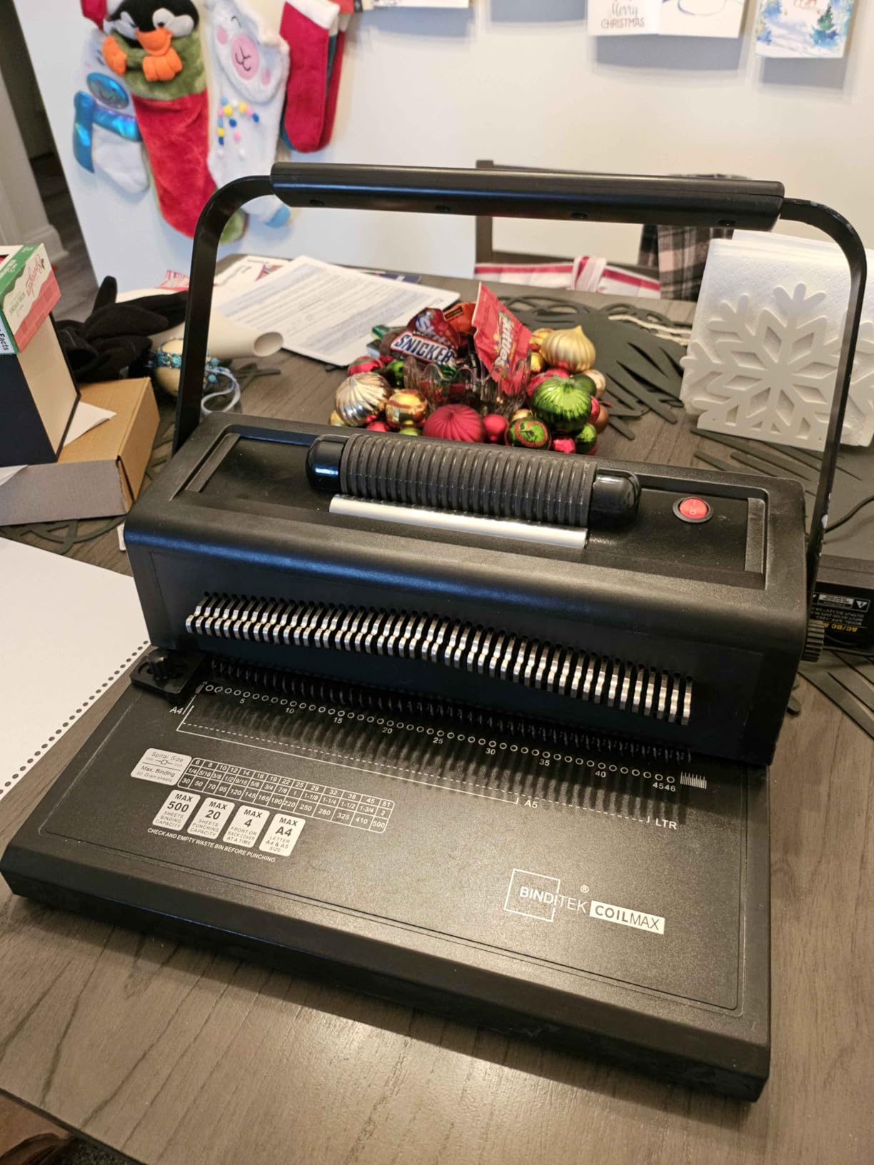Binditek Spiral Binding Machine, 4:1 Pitch, 20-Sheet Punch, with Bonus Kit | 46 Disengageable Pins, Electric Coil Inserter, Adjustable Side Margin, with 100 8Mil PVC Covers, 100 5/16 in Coils and Pliers customer photo 2