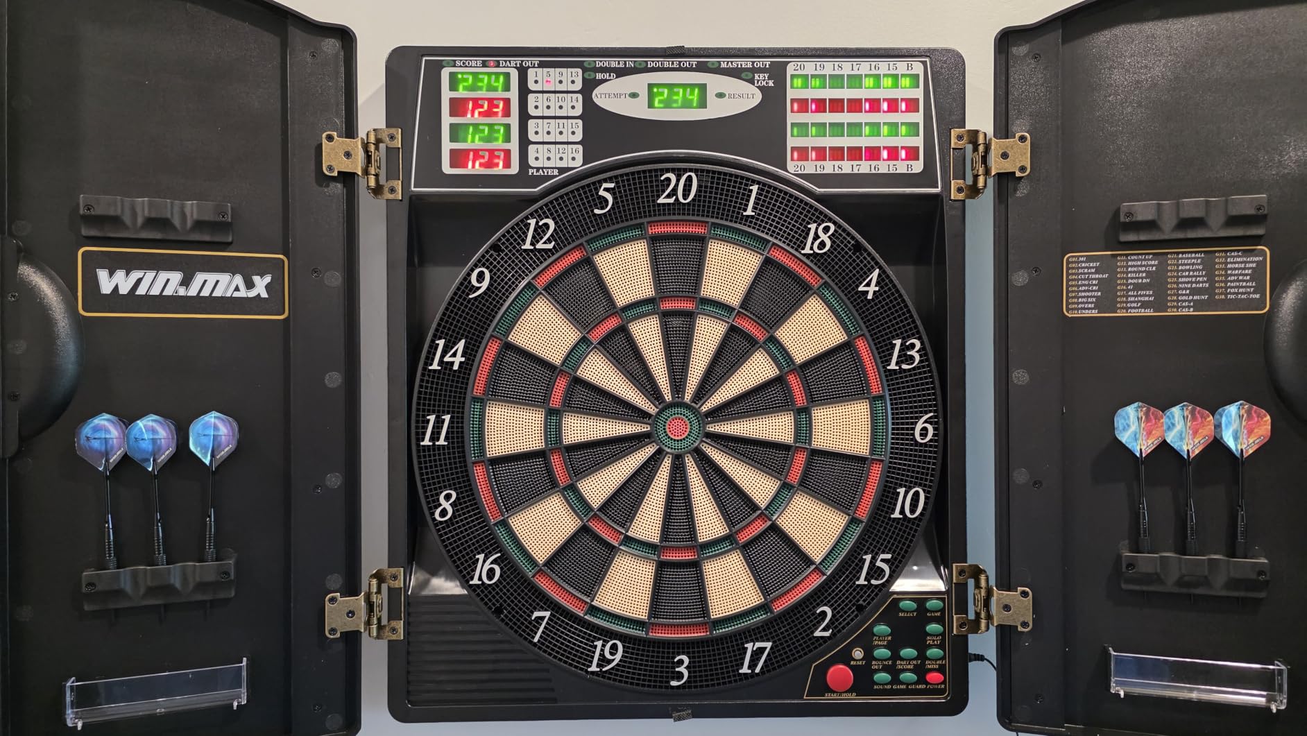Electronic Dart Board LED Electric Digital Boards with Cabinet 12 Darts | 38 Games with 211 Variations, Low Bounce-Outs, 16 Players, 5 Levels Cyber Play customer photo 2