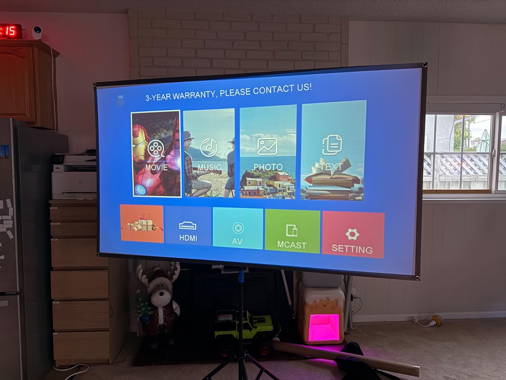 Projector Screen with Stand, 80 Inch Portable Projector Screen Outdoor Indoor, 1.2 Gain Fiberglass Projection Screen, 16:9 Outdoor Movie PVC Screen with Carrying Bag for Movie Night(White Screen) customer photo 2