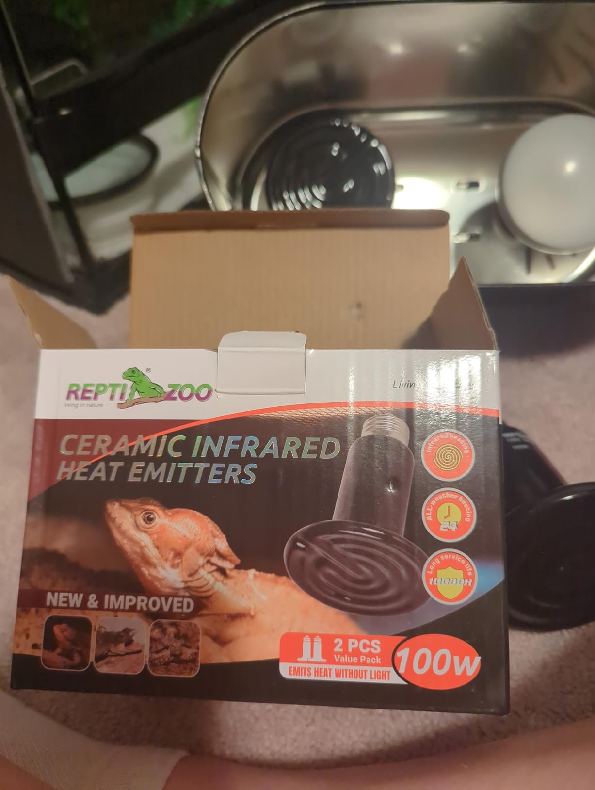 REPTI ZOO 100W Reptile Heat Lamp 2Pack Ceramic Heat Emitter Night Heat Lamp Bulbs Reptile Terrarium Heat lamp Tank Heat Bulb for Turtle Bearded Dragon Gecko Lizard Snake Chicken E26 customer photo 2