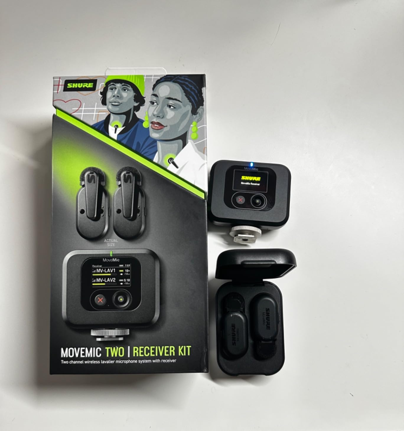 Shure MoveMic 2 Kit Wireless Lavalier Microphone System | Two Bluetooth clip-on lav mics with camera receiver for DSLR, iPhone, Android, Mac and PC; 24-hour charge, IPX4 customer photo 1