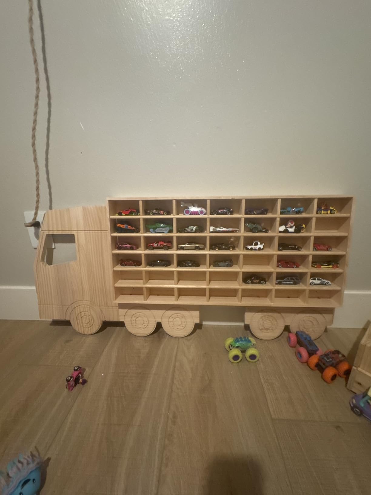Wood Toy Car Display Rack, Holds 42 Diecast Cars Model Car Display Case 1/64 Scale Toy Cars Organizer Freestanding or Wall-Mounted Toy Car Storage Cabinet customer photo 1