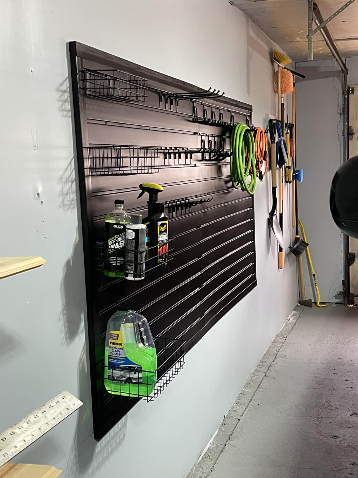 NeatiEase Slatwall Panel Wall Storage Systems, 4 x 8ft Slat Wall Paneling Garage Wall Organizer, Heavy Duty Wall Mounted PVC Wall Rack (Black) customer photo 1