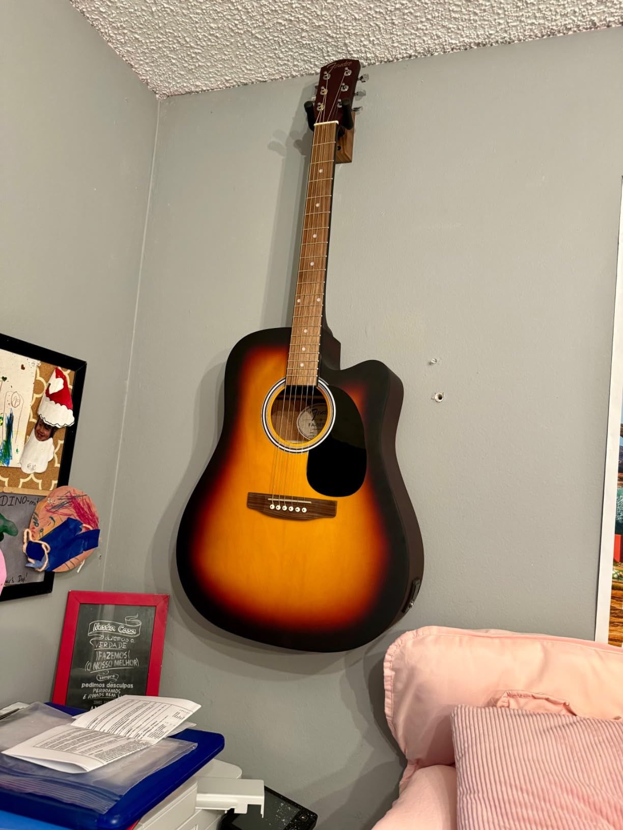 Fender FA-25CE Dreadnought Acoustic Electric Guitar, Beginner Guitar, with 2-Year Warranty, Includes Built-in Tuner and On-Board Volume and Tone Controls, Comes with Free Lessons, Natural customer photo 1
