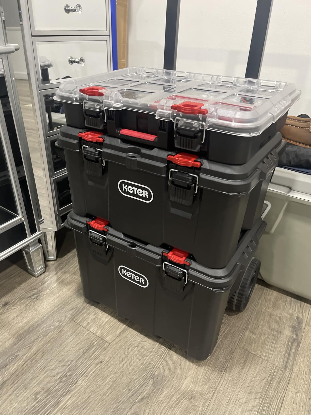 Keter Stack N Rolling Tool Box Modular Storage System 3 Piece | Heavy Duty, Weatherproof, All Terrain Wheels, Telescoping Handle customer photo 1