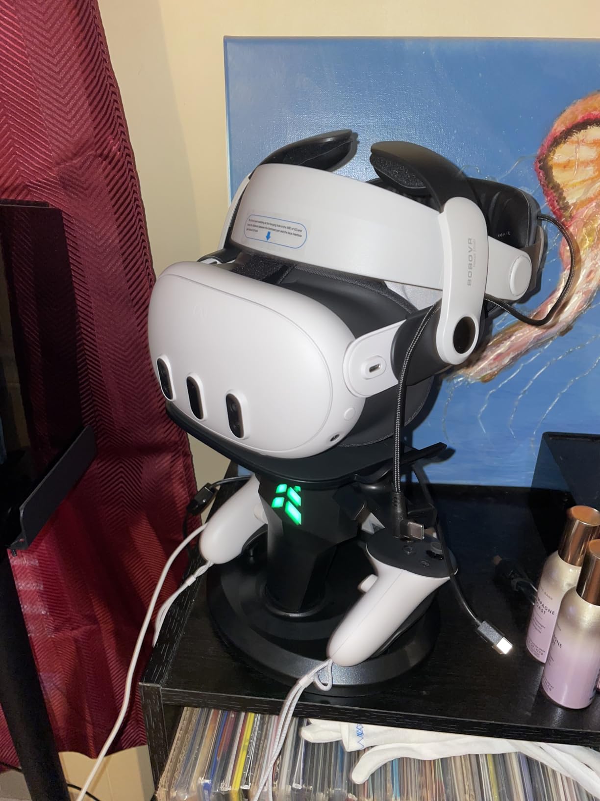 VR Headset Charging Dock for Meta Quest 3/Quest 3S/Quest 2, VR Charging Stand for Quest 3 Accessories VR Stand Supports Charging Headset with Type C Cable and fit Controller with Cover customer photo 1