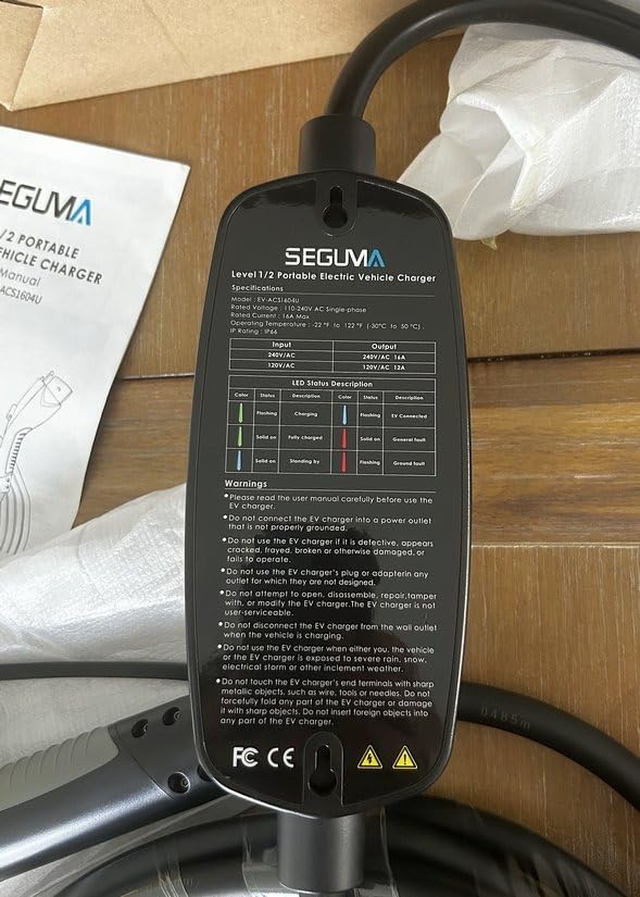 SEGUMA Level 1/2 EV Charger 16Amp Electric Car Charger for J1772 BEVs/PHEVs | 25FT Cable, NEMA 6-20 Plug and NEMA 5-15 Adapter, 110V-240V, Home Mobile EV Charging Station, Black customer photo 1