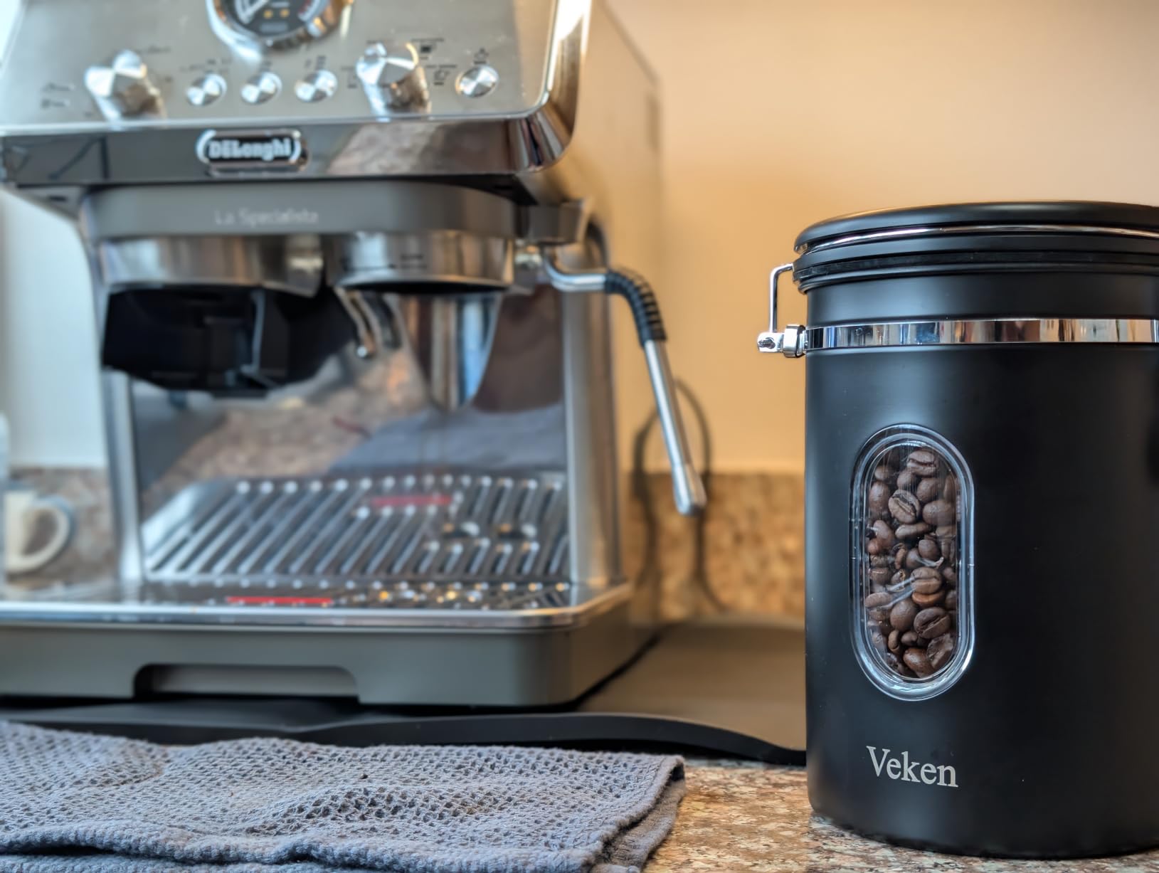 Veken Coffee Canister with Window, Airtight Stainless Steel Container, 22OZ | Kitchen Food Storage Pantry Organizers for Beans,Ground,Espresso,Rice,Tea,Sugar customer photo 1