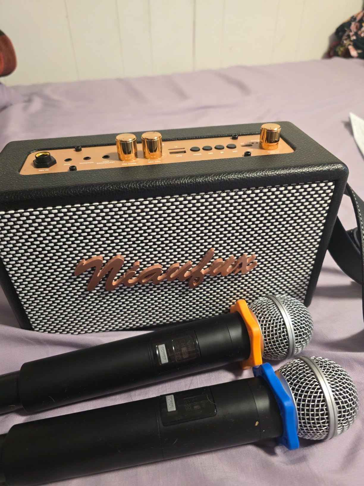 Karaoke Machine, Retro-Design Speaker with 2 Wireless Microphones for Adults & Kids, Portable Karaoke System for Home Party, Bluetooth/AUX/USB/TF/TWS Support, Gifts for Women & Girls customer photo 2