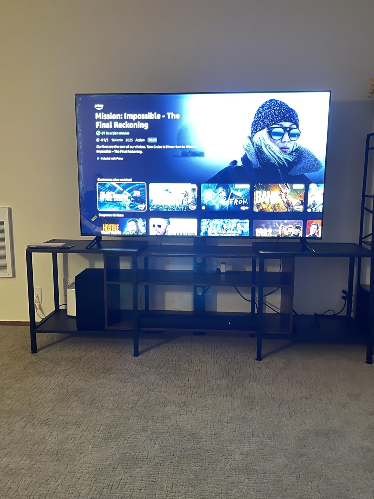 IRONCK 79 Inch TV Stand for TVs up to 85 Inch with Mount and Power Outlet, 3 Tiers TV Console with Storage Shelves, Entertainment Center, Steel Frame, for Living Room, Bedroom, Black customer photo 1