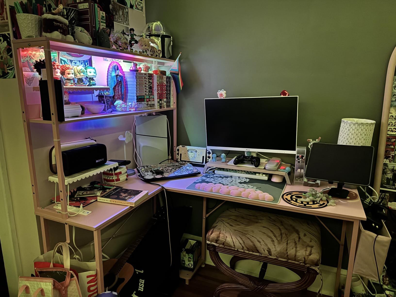 AODK L Shaped Desk Gaming Desk with LED Light & Power Outlet, 53 Inch Reversible L Shaped Computer Table with Shelf & Storage Bag & Hook for Home Office, Black customer photo 1