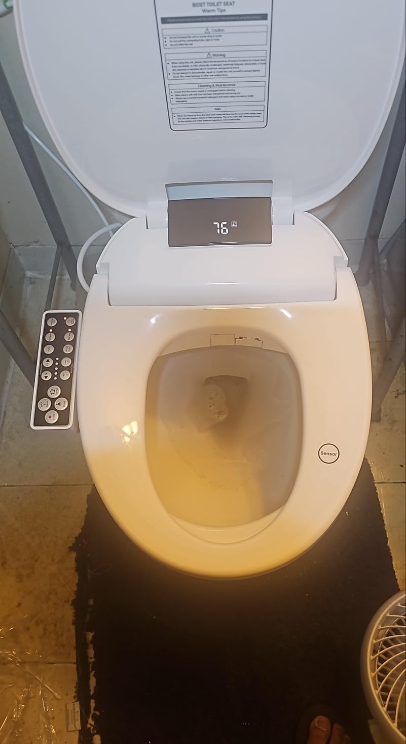 XCQQ Electric Heated Bidet Toilet Seat, Elongated, S9BL | Fixed Panel Control, Instant Warm Water, Heated Seat, Warm Air Drying, Slow Close Lid, LED Display, Nightlight customer photo 2