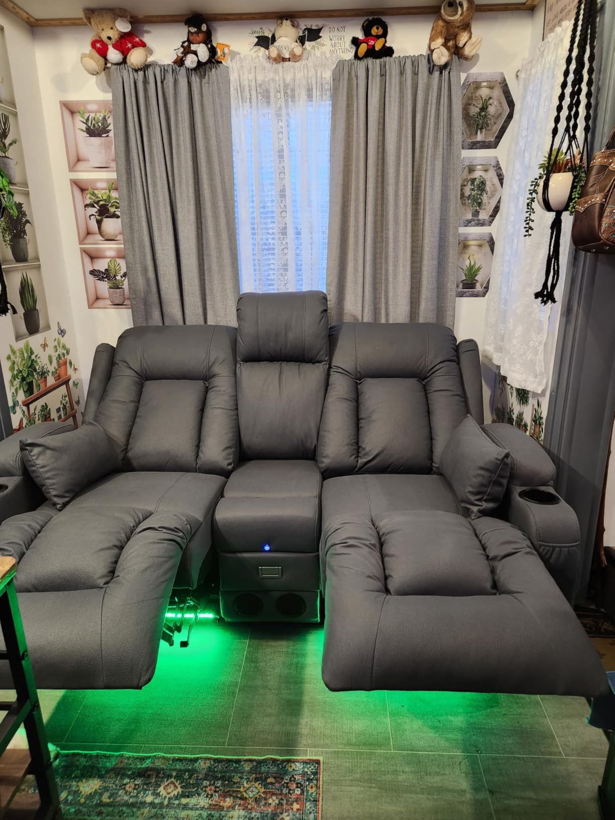 TUNYI Power Loveseat Recliner Sofa with Massage & Heat Home Theater Seating with Console RV Recliner Loveseat Sofa with USB/Storage/Side Pocket/LED Light/Speaker (Black, Loveseat) customer photo 1
