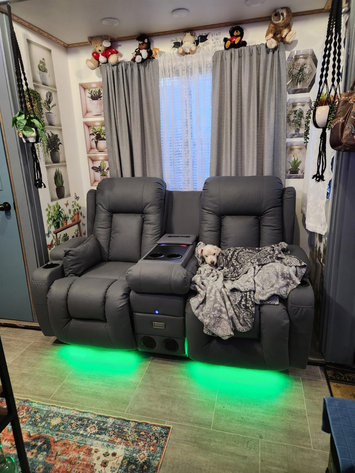 TUNYI Power Loveseat Recliner Sofa with Massage & Heat Home Theater Seating with Console RV Recliner Loveseat Sofa with USB/Storage/Side Pocket/LED Light/Speaker (Black, Loveseat) customer photo 2