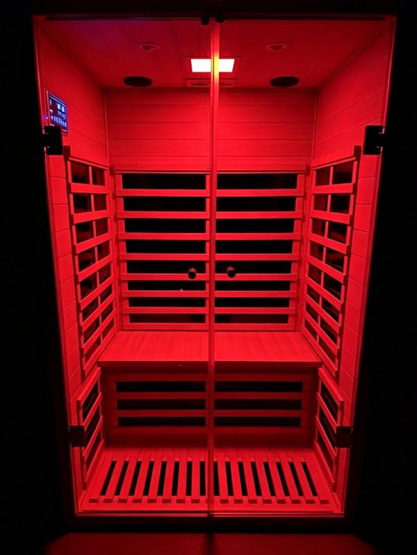 Smart Infrared Sauna 2 Person, 1780W Indoor Sauna Room with APP & LCD Panel Control, 0-5mg Low Emf Far Infrared Sauna for Home, Chromotherapy Light, Bluetooth Speaker, Insulation Cover, Reading Light customer photo 1