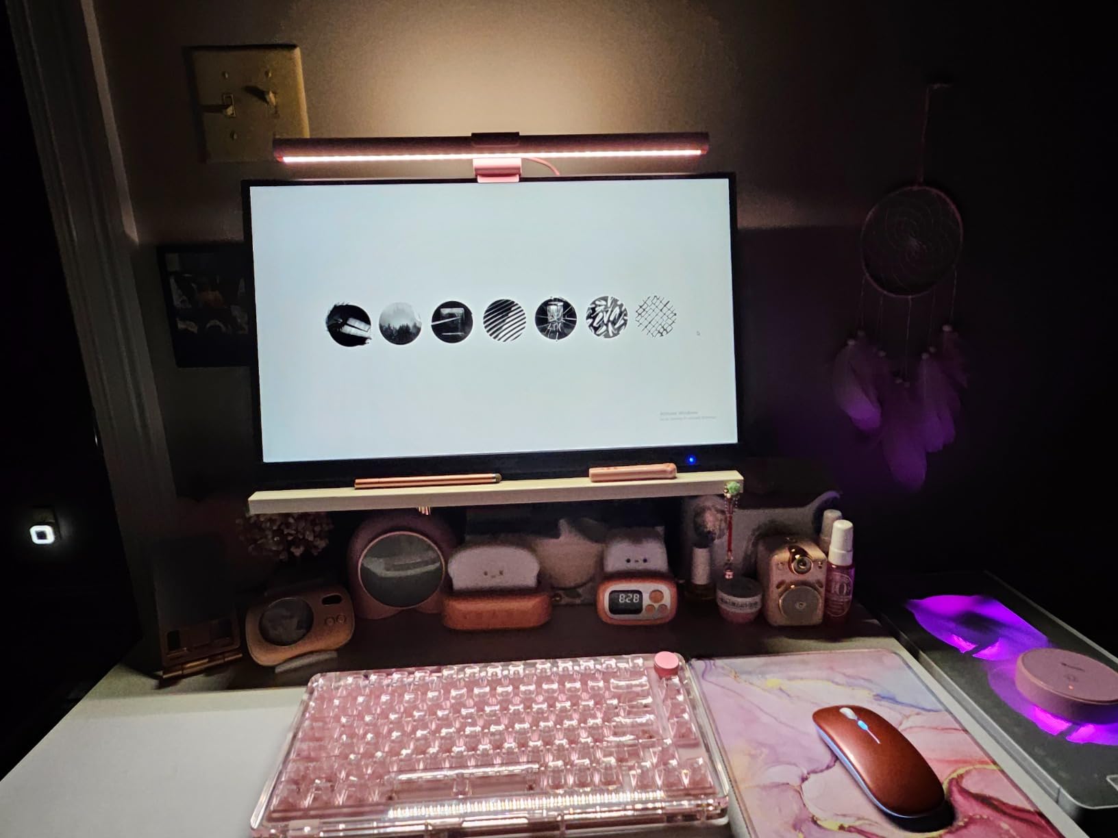 Quntis Pink Monitor Light Bar with Backlight, Desk Light Bar with Remote | Eye-Care No Glare, Space Saving, Stepless Dimming, Desk Lamp for Home Office Gaming Reading Study Drawing customer photo 2