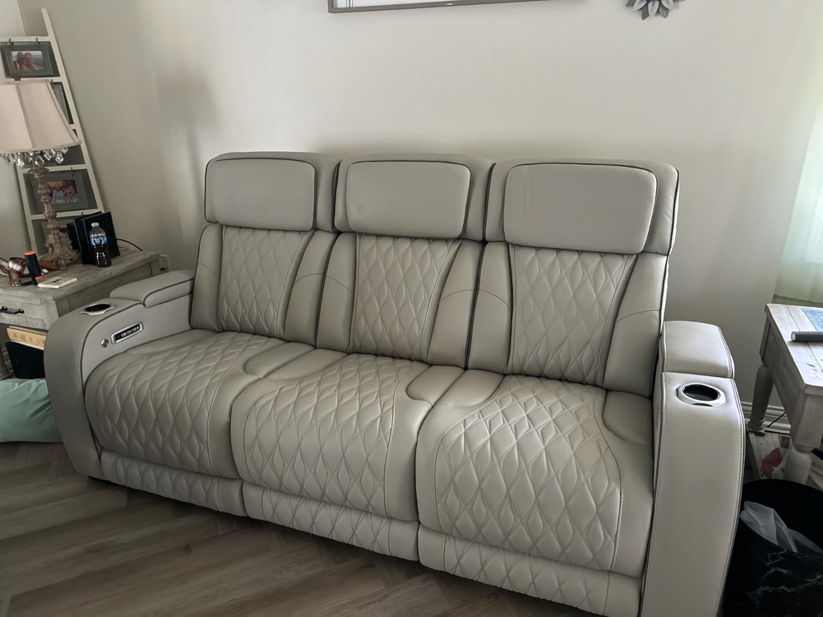 Signature Design by Ashley Boyington Zero Gravity Power Recliner, Gray | Leather match upholstery, Built-in air massage, Heated seat, Adjustable headrest, Dual cup holders, Home theater design customer photo 2