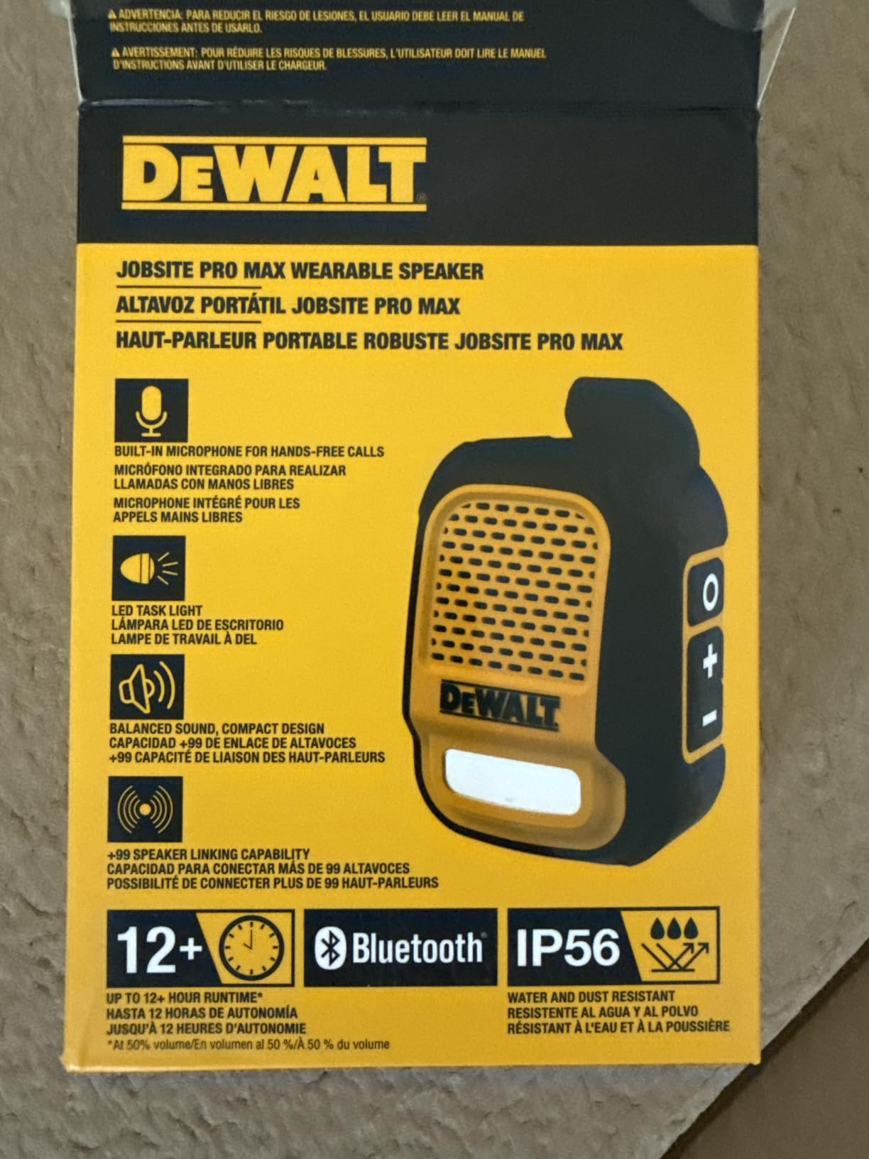 DEWALT Wearable Bluetooth Speaker, Clip-On Wireless Jobsite Pro, Water-Resistant Portable Speaker with Built-in Mic for Hands-Free Music/Calls customer photo 1