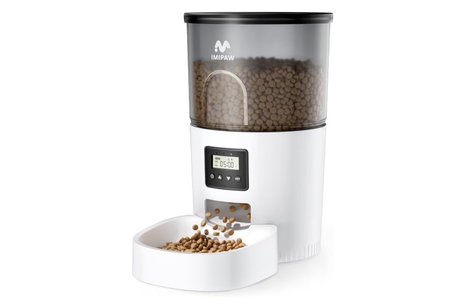 IMIPAW Automatic Cat Feeders, 3L Timed Cat Dry Food Dispenser, Dual Power Supply, Programmable Portion Size, 1-6 Meals Per Day, Auto Pet Feeder for Cats and Small Dogs, with Desiccant Bags customer photo 2