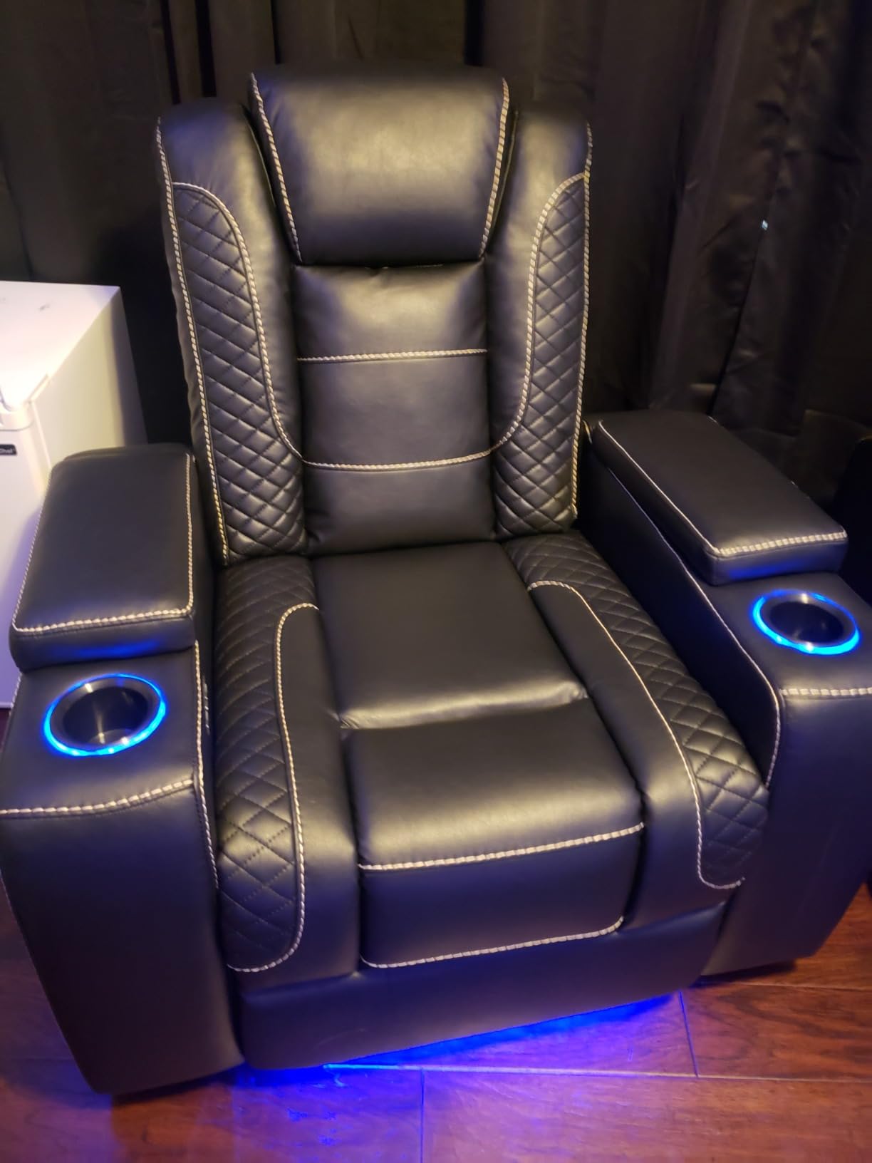 ANJ Power Home Theater Seating Set of 2, PU Leather Electric Recliner Chair with Adjustable Headrest, Movie Reclining Chairs with LED Lights, USB Port, Cup Holders, Hidden Arm Storage (Black) customer photo 1
