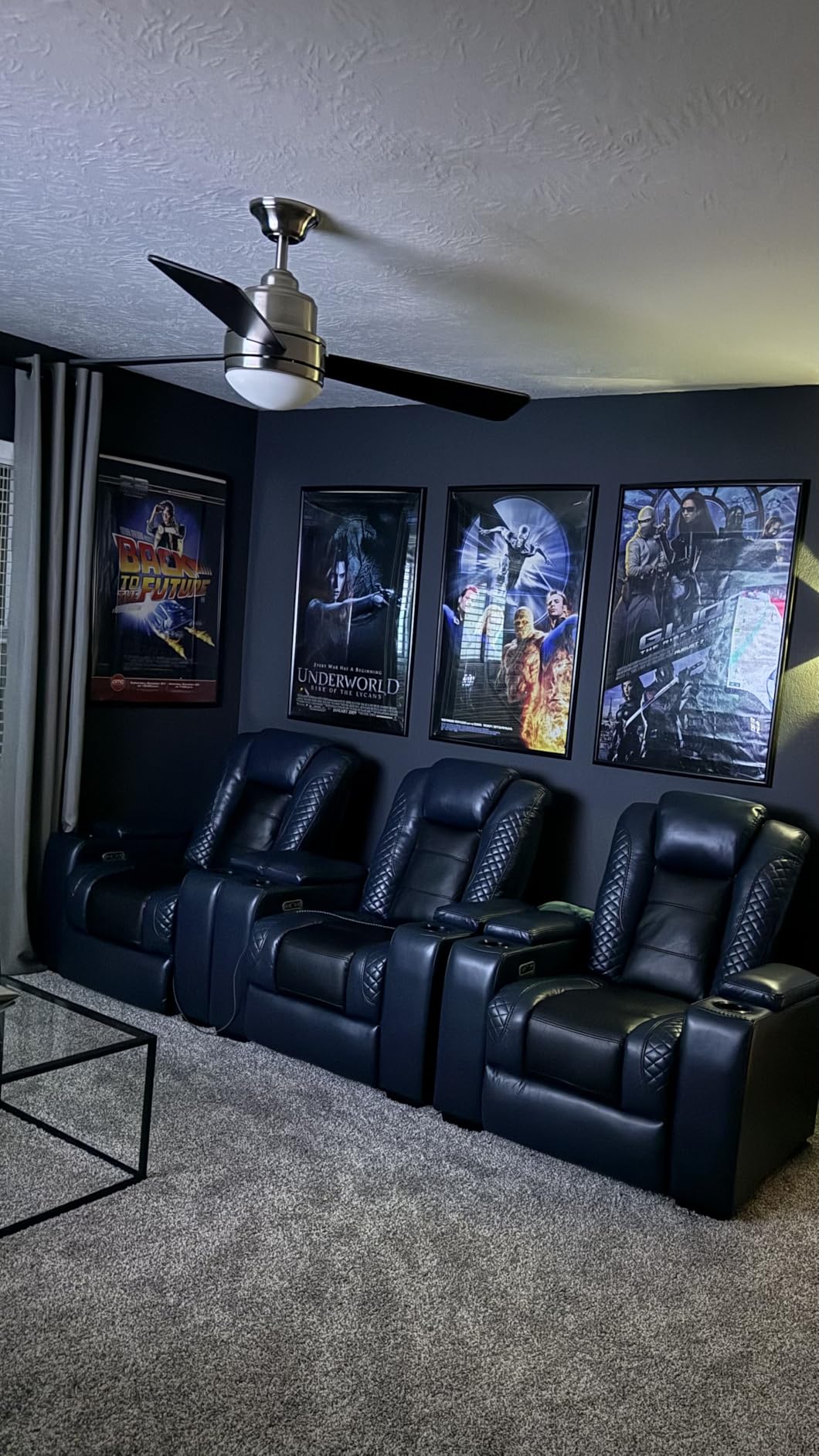 ANJ Power Home Theater Seating Set of 2, PU Leather Electric Recliner Chair with Adjustable Headrest, Movie Reclining Chairs with LED Lights, USB Port, Cup Holders, Hidden Arm Storage (Black) customer photo 2