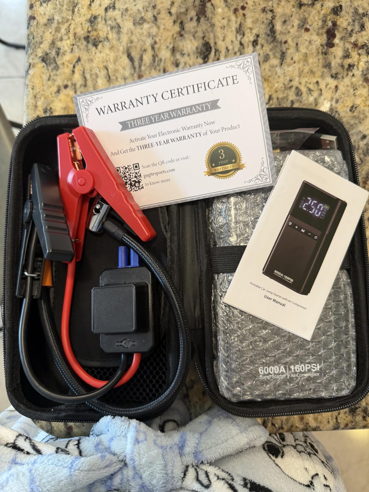 10-in-1 Portable Car Battery Jump Starter with Air Compressor, 6000A 160PSI Portable Car Jumper Starter (All Gas 12L Diesel), 12V Jump Box Car Battery Jump Starter with Jumper Cables, Lights customer photo 2