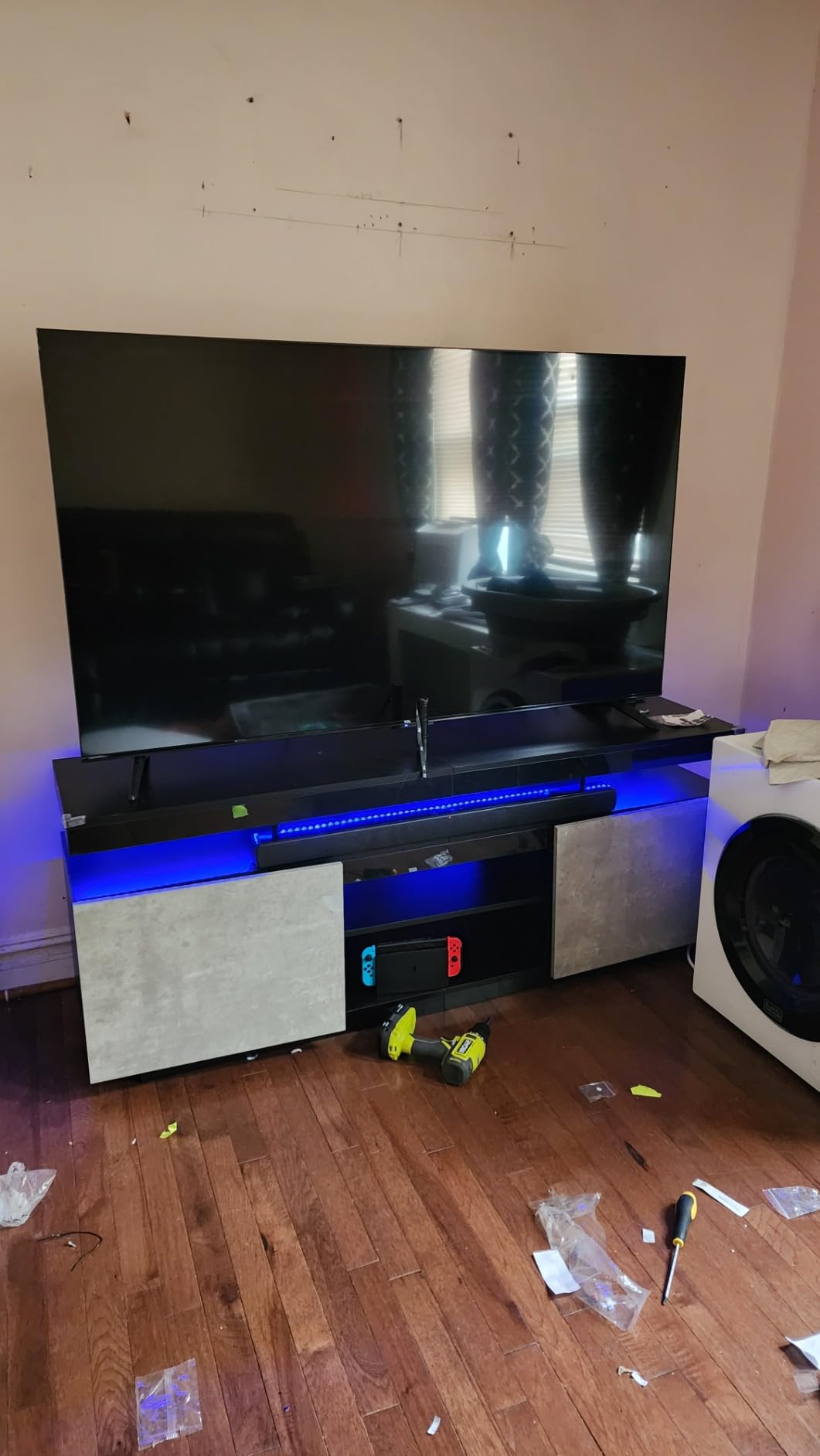 HOMMPA Modern LED TV Stand for 75 Inch TV, Walnut TV Console with Power Outlet, Entertainment Center with Storage for 75/70/65 inch TVs, Rustic Gaming Media Console Cabinet for Living Room (64 Inch) customer photo 2