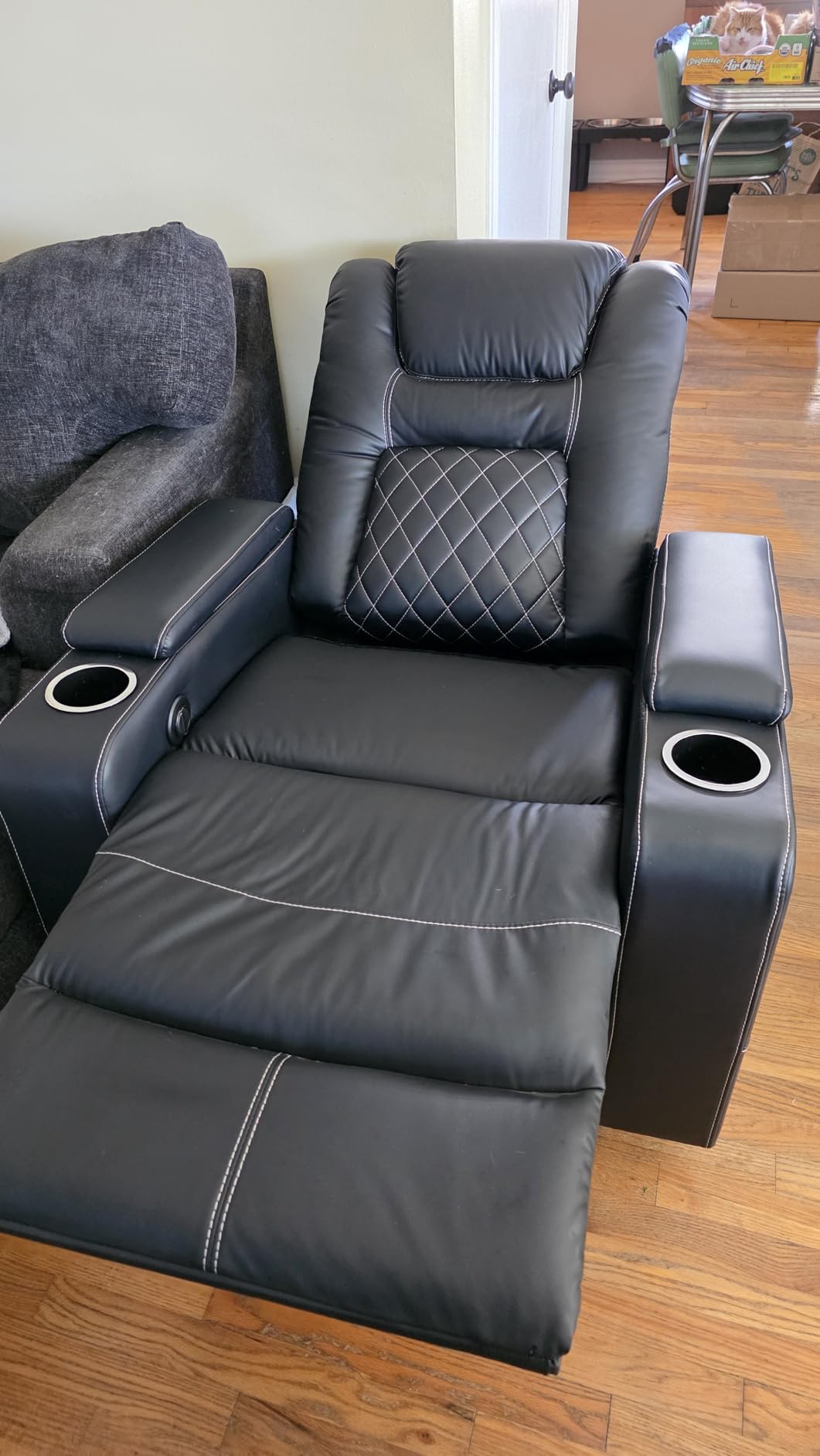 CANMOV Electric Power Recliner Chair Set of 2, Breathable Leather Home Theater Seating with Hidden Arm Storage, Power Recliner Chair for Living Room with USB Ports and Cup Holders, Black customer photo 1