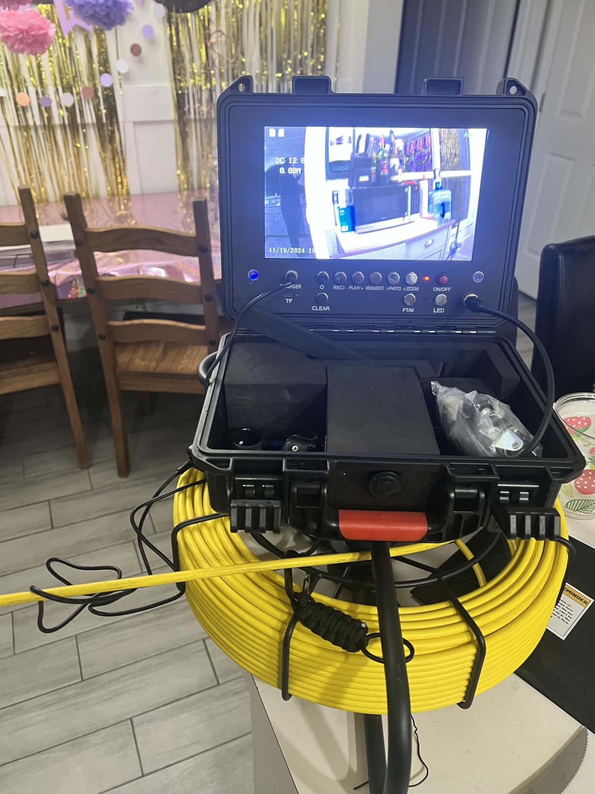 Anysun Sewer Camera Self Leveling with Locator, Meter Counter, 7MM/MIC/9'' | Locator, 512Hz Sonde, MIC, 7MM Fiberglass Pushrod -165Ft, IP68 Self Leveling Camera, Distance Counter, 9'' Screen-32GB, Video customer photo 1