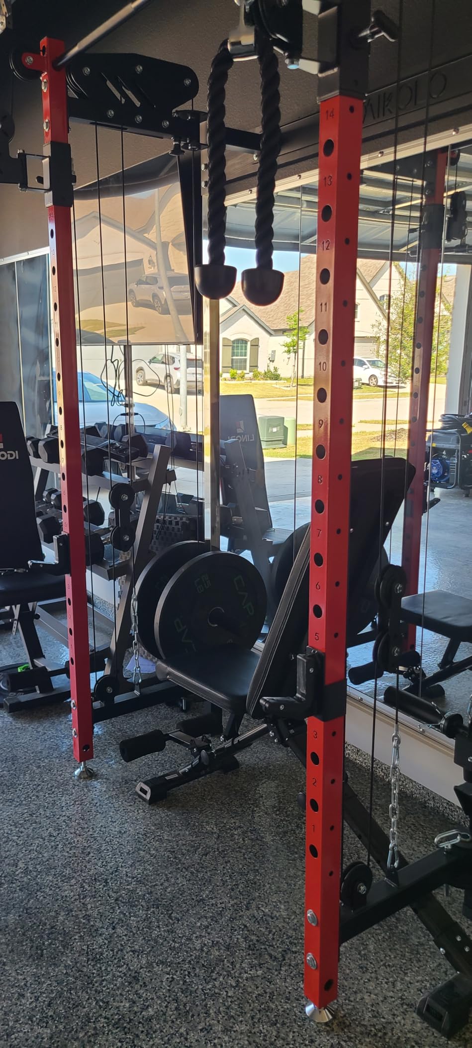 Mikolo Folding Squat Rack, Wall Mounted Power Rack with Cable Crossover Machine & LAT Pull Down, Functional Trainer with 5 Adjustable Function Modes, Home Gym Package customer photo 2