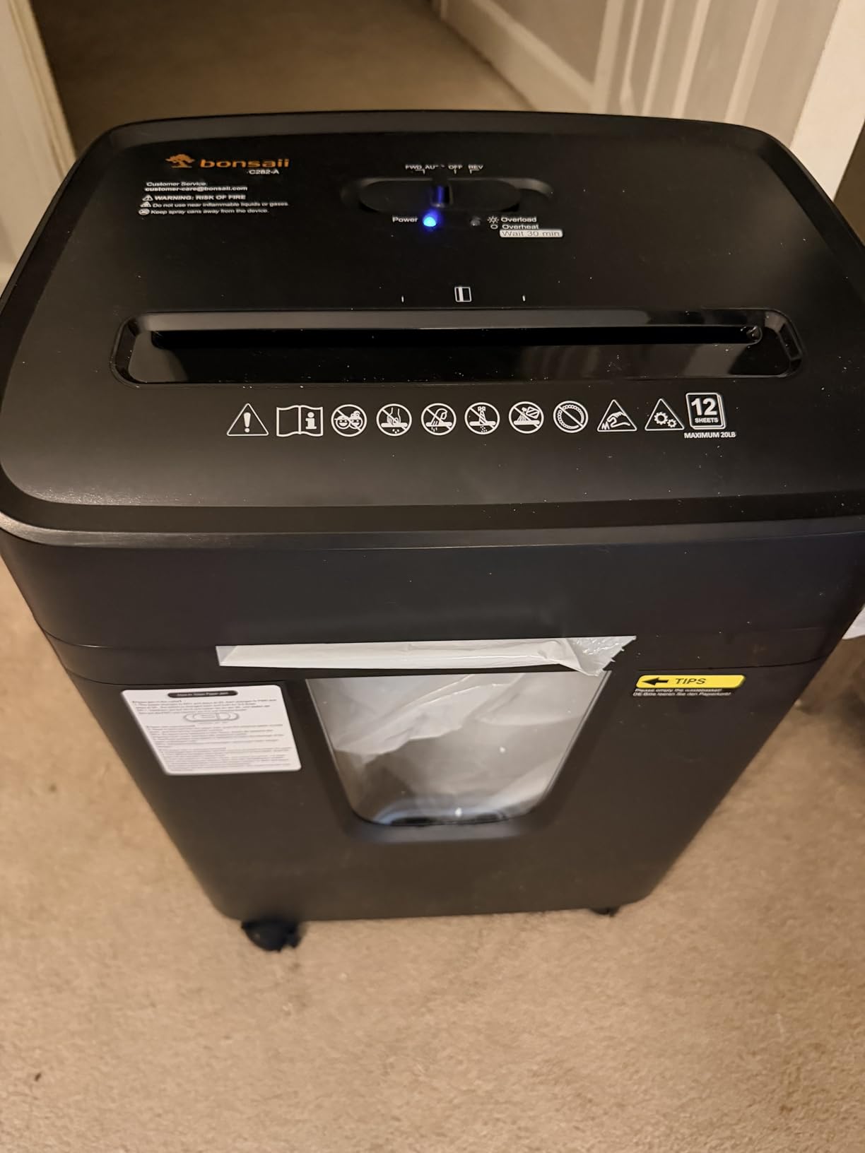 Bonsaii 12-Sheet Cross Cut Heavy Duty Paper Shredder for Home Office | P-4 Security Level, Jam-Proof System, 5.5Gal Pullout Bin with Casters, Shredder for CDs & Credit Card C282-A customer photo 2