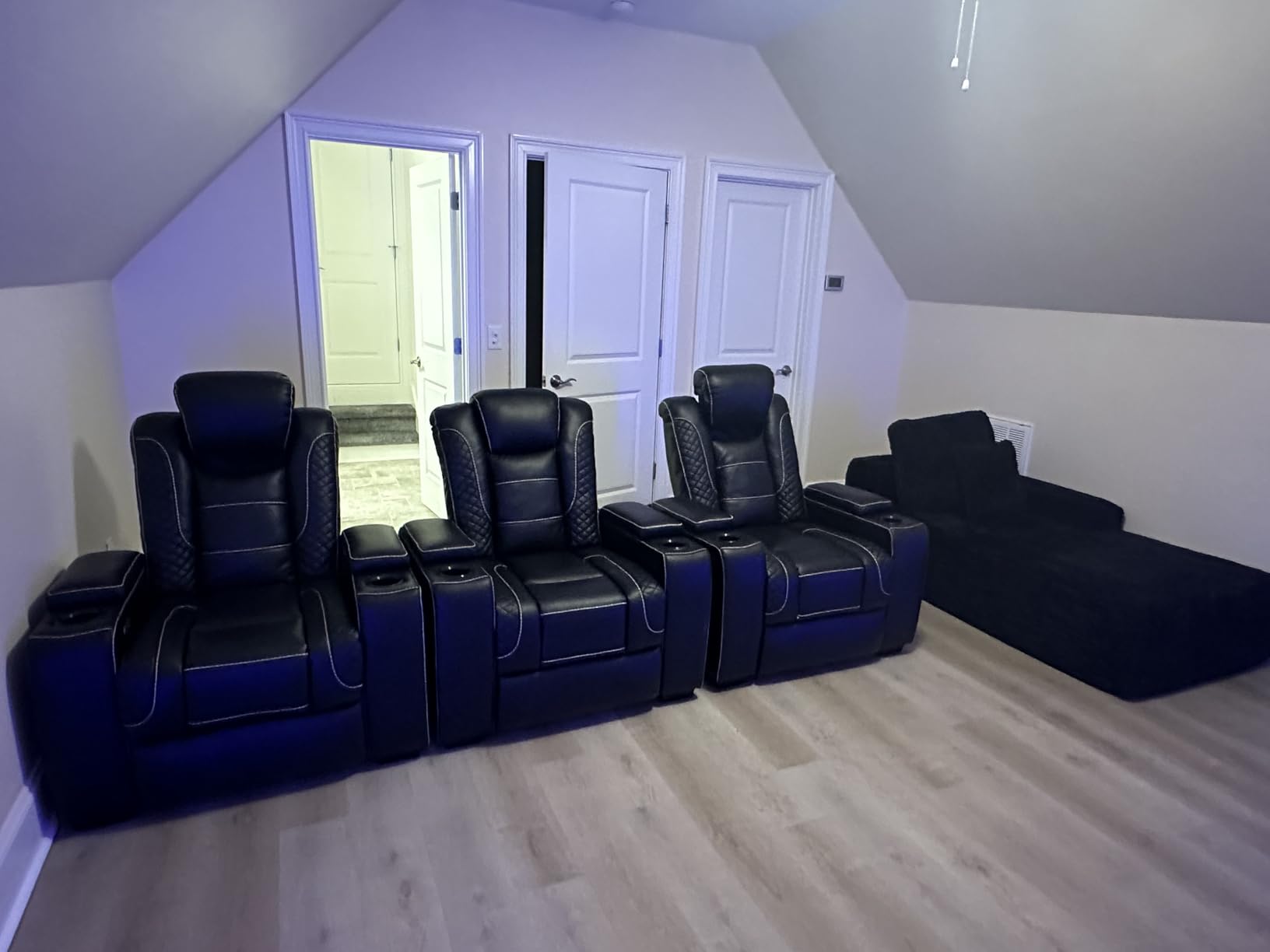 ANJ Power Home Theater Seating, PU Leather Electric Recliner Chair with Adjustable Headrest, Dual Motors Movie Reclining Chairs with LED Lights, USB Port, Cup Holders, Hidden Arm Storage (Brown) customer photo 2