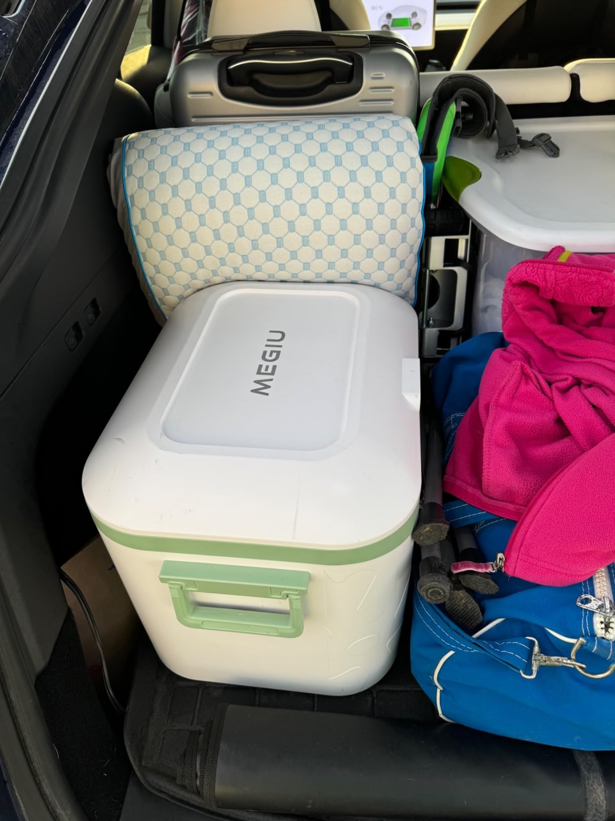 Megiu Car Fridge Portable 12 Volt Refrigerator 23 Quart (22 Liter) Freezer Compressor Cooler 12V/24V DC 110～240 V AC for Outdoor, Camping, Travel, Home Use -18℃~+15℃ (Green) customer photo 2