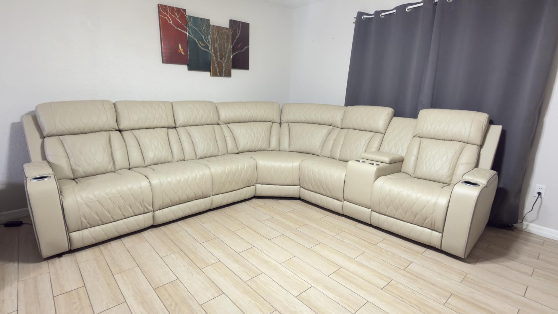 Black Leather Power Reclining Sectional Sofa, Sectional Couch with Recliner, L Shaped Recliner Sofa with LED Light/Read Lamp/Storage Console/USB Port for Living Room/Home Theater/Apartment customer photo 2
